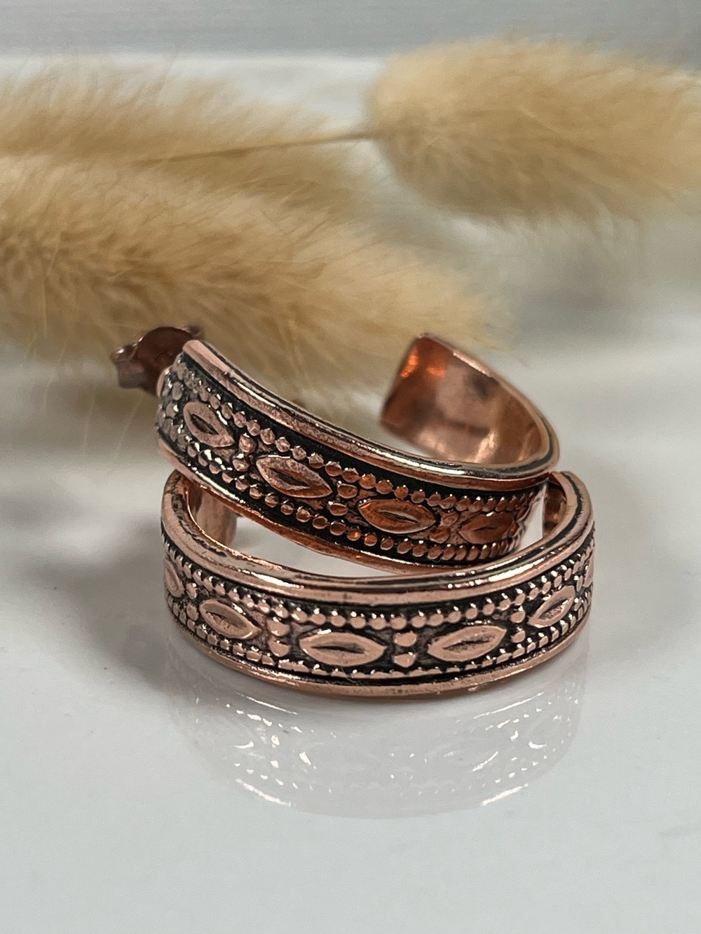 Solid Copper Stamped Post Back Hoop Earrings